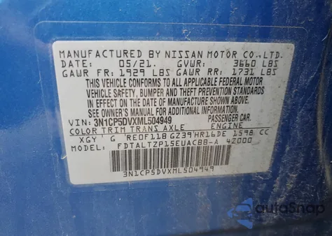 2021 Nissan Kicks Sr z USA, uszkodzony, nr VIN 3N1CP5DVXML504949